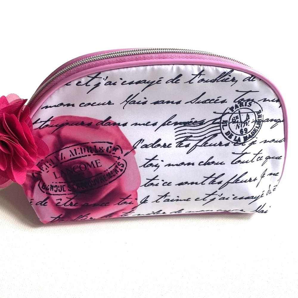 LANCOME PARIS COSMETIC MAKE-UP BAG CASE ORGANIZER WHITE‎ PINK BLACK Fabric NEW